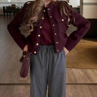 Veste Militaire Bordeaux – Boutons Dorés & Poches