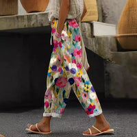 Pantalon droit imprimé, taille élastique et poches