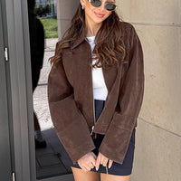 Veste Effet Daim Marron Coupe Oversize